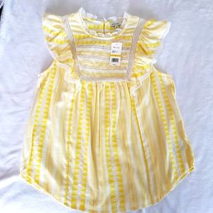 ELLA MOSS Empire Yellow Kinslee Short Flutter Sleeve Lace Trim Blouse—NWT—L